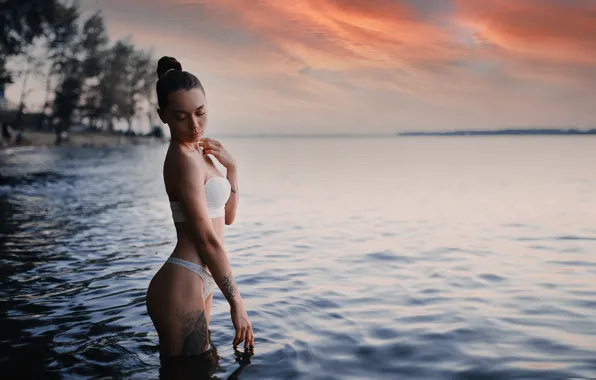 Вода, девушка, природа, татуировки, нижнее бельё, Антонина Ерофеева