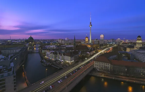 Город, вечер, Германия, Берлин, Berlin