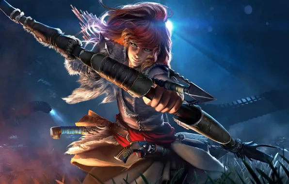 Girl, sword, weapon, woman, ken, blade, bow, revolver