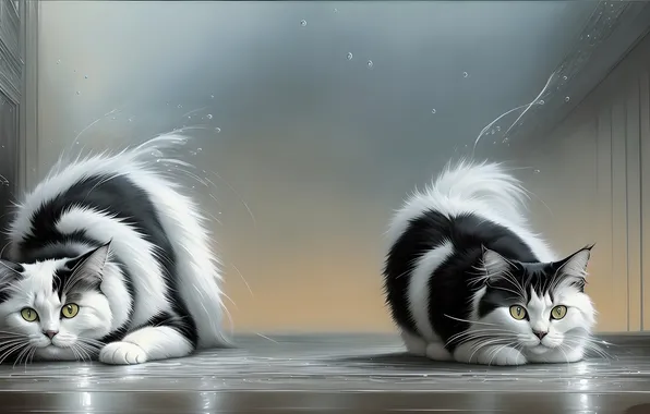 Коты, двое, капли воды