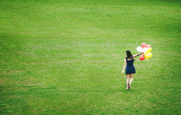 Картинка поле, девушка, настроение, шары