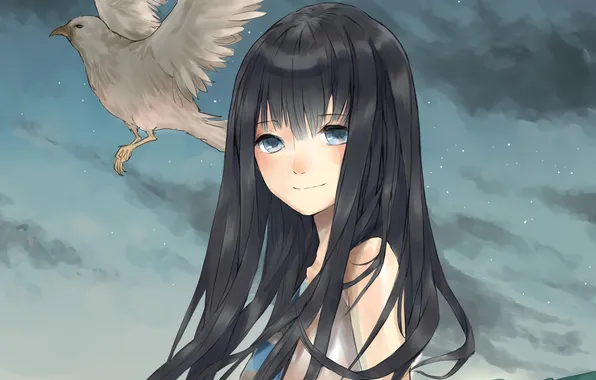 Девушка, птица, арт, shionji yuuko, kamisama no memochou