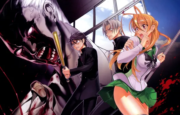 Аниме, арт, зомби, школьники, highschool of the dead