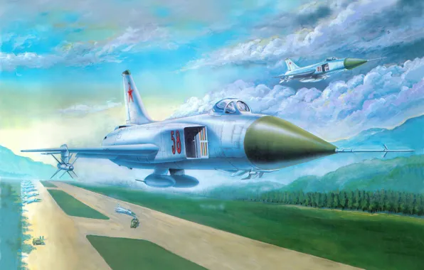 Картинка истребитель, аэродром, взлетная, советский, перехватчик, полоса., Су-15