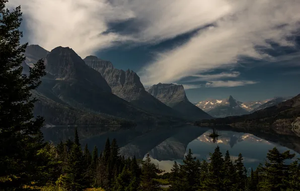 Лес, горы, озеро, парк, U.S.A., Montana