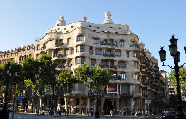 Здание, Испания, Барселона, Barcelona, ​​Spain, La Pedrera, Casa Mila, Antoni Gaudí