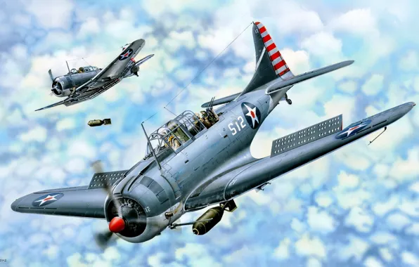 Картинка США, Палубный, пикирующий бомбардировщик, US Navy, Авиабомба, SBD Dauntless