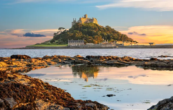 Water, islands, St Michaels Mount