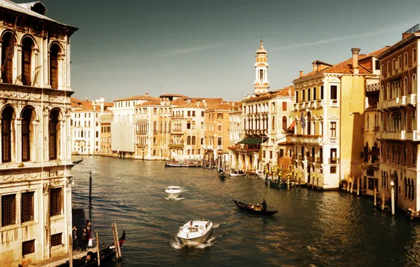 Картинка море, вода, люди, дома, лодки, Италия, Венеция, канал