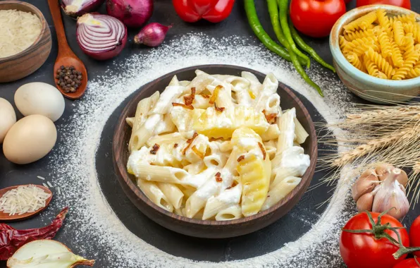 Яйца, овощи, мука, макароны