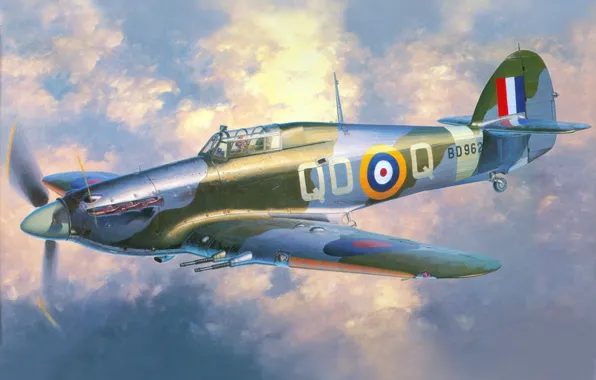 Рисунок, Истребитель, Перехватчик, Hawker Hurricane, Британский, 3 Squadron RAF, (Hurricane IIA Series 2), Mk.IIC