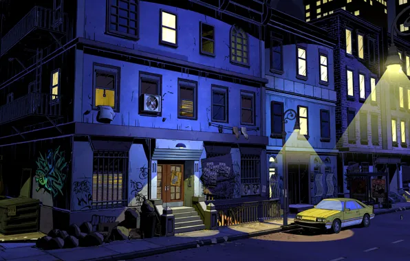 Свет, улица, графити, автомобиль, street, The Wolf Among Us