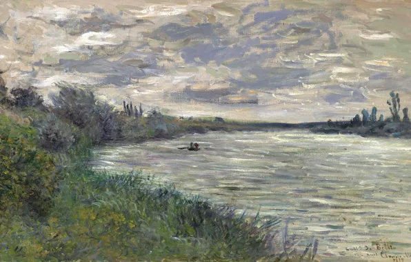 Картинка пейзаж, картина, Клод Моне, Сена возле Ветей. Бурная Погода