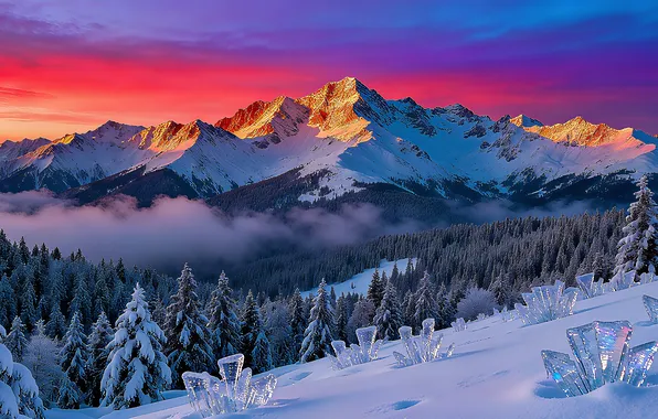 Картинка ice, forest, landscape, nature, winter, mountains, snow