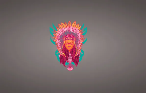 Картинка девушка, лицо, минимализм, перья, индеец, indian, ловец снов, индианка