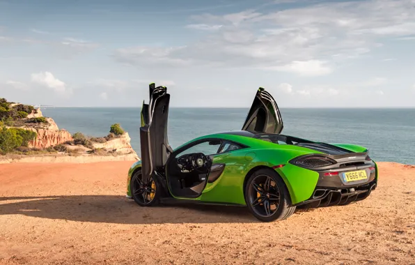 Море, пляж, McLaren, 570S