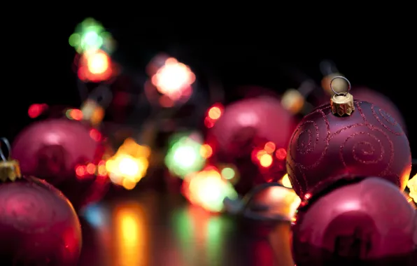 Картинка огни, праздник, шары, новый год, рождество, christmas, new year, фонарики