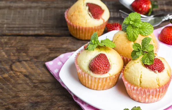 Клубника, выпечка, strawberry, cupcake, кексы, muffin