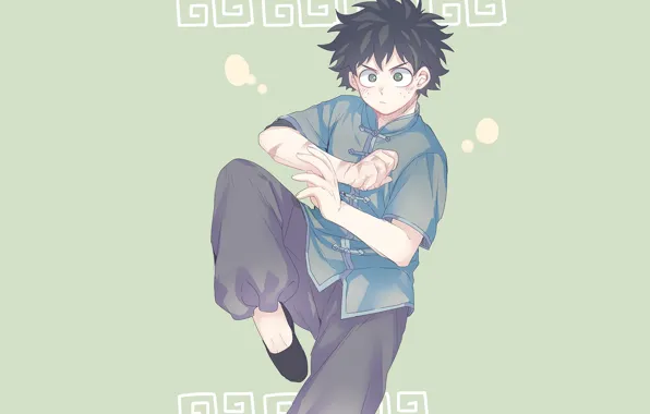 Зелёный фон, боевые искусства, My Hero Academia, Boku No Hero Academia, Мидория Изуку, Midoriya Izuku, …