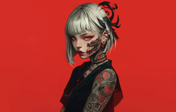 Girl, Dragon, Anime, Tattoo, Anime Girl