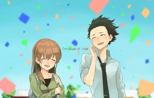 Небо, праздник, девочка, парень, улыбки, Форма голоса, Koe No Katachi