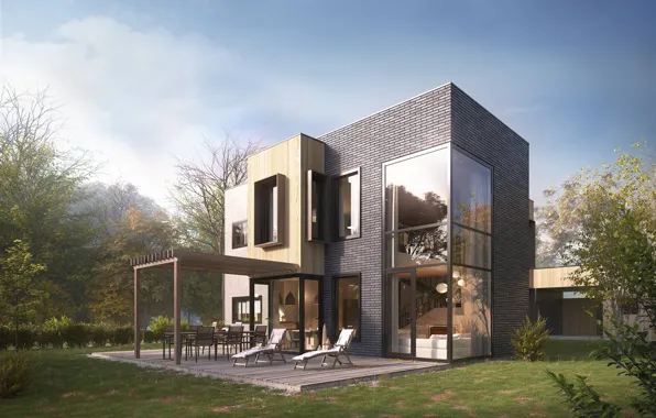 Газон, архитектура, строение, лежаки, GARAGE HOUSE