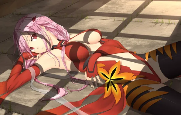 Девушка, плитка, лежит, тени, guilty crown, yuzuriha inor