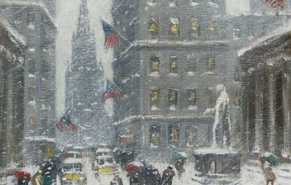 Зима, снег, улица, дома, картина, городской пейзаж, Guy Carleton Wiggins, Гай Уиггинс
