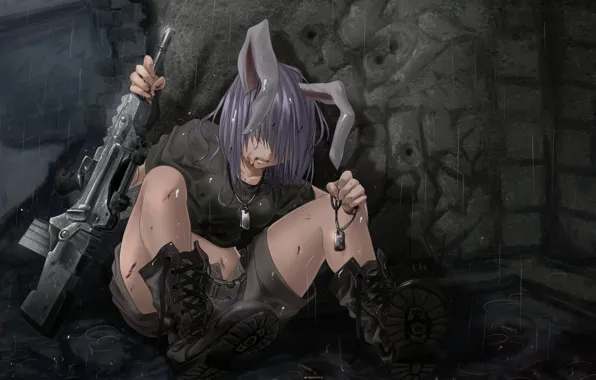 Девушка, дождь, ушки, Touhou, Тохо, Тоухоу