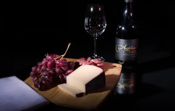 Картинка вино, сыр, виноград