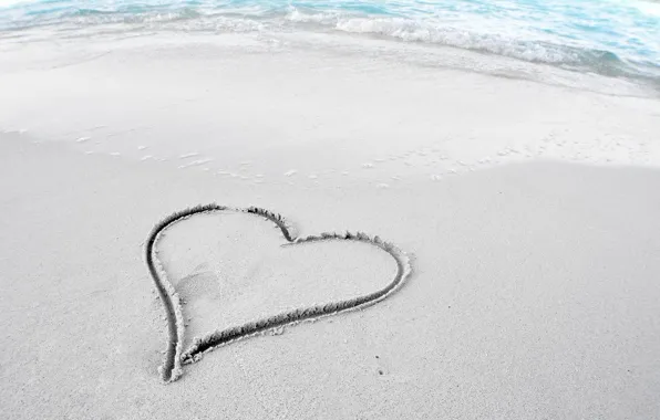 Картинка песок, пляж, настроение, обои, берег, сердце