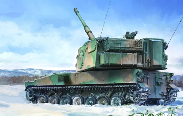 Сау, Тип 99, 155-мм, Силы самообороны Японии, SPG, JGSDF Type 99 155mm Self-Propelled Howitzer, японская …