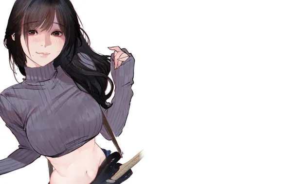Guitar, sexy, Anime, cartoon, belly, crop top, mid rift, jamming
