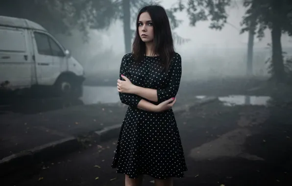 Взгляд, туман, Девушка, платье, Андрей Фролов, ГАЗель