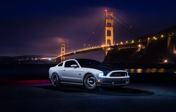 Картинка Mustang, Ford, Muscle, Car, Front, Bridge, White, River