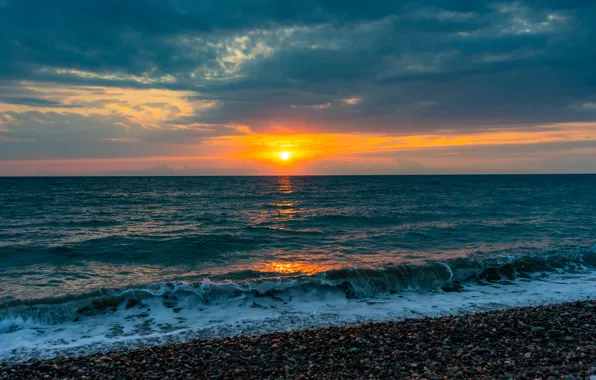 Море, пляж, пейзаж, закат, Волна, Грузия, nature, береговая линия