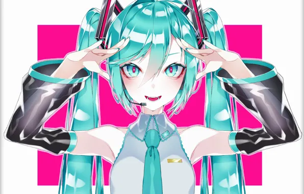 Взгляд, девушка, улыбка, Hatsune Miku, Vocaloid, Вокалоид, Хатсуне Мику