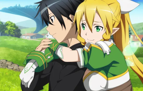 Взгляд, аниме, арт, girl, парень, Мастера меча онлайн, Sword Art Online, Кирито