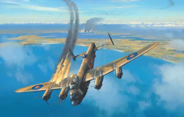 Картинка aviation, ww2, Avro Lancaster, painting, war, art