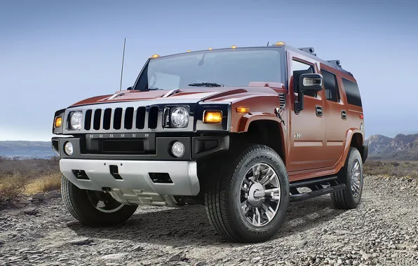 Дорога, авто, небо, горы, ландшафт, щебень, Hummer-H2, 2009.