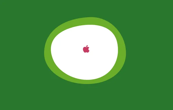 Картинка белый, зеленый, фон, значок, apple, яблоко, круг, минимализм