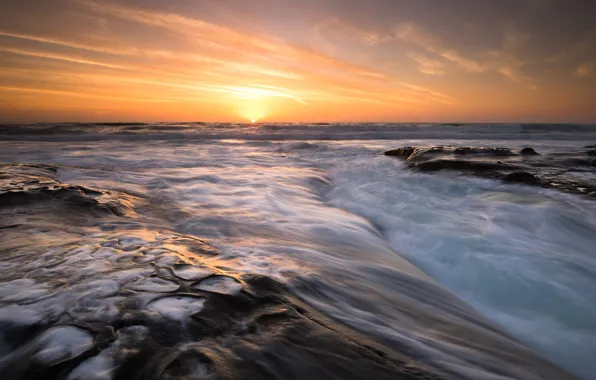 Картинка море, солнце, закат, побережье