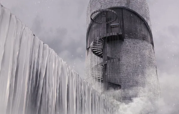 Сооружение, сосульки, лестница, архитектура, The three colors of the Lighthouse - WHITE