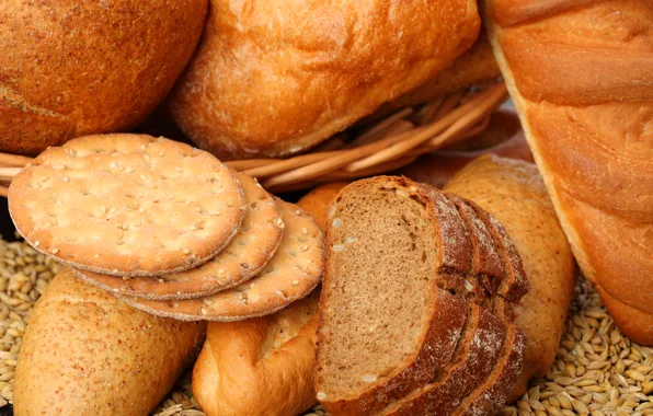 Зерно, печенье, хлеб, выпечка, ломти, тмин