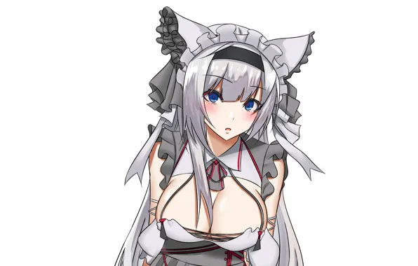 Girl, sexy, cleavage, long hair, dress, boobs, anime, blue eyes