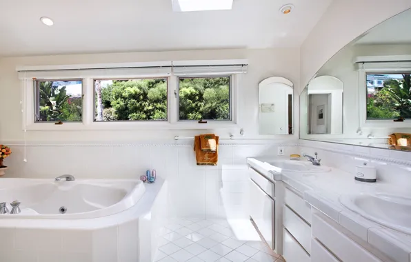 Полотенце, зеркало, окно, ванна, роскошь, Design, Bathroom
