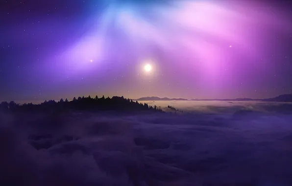 Картинка звезды, облака, горы, ночь