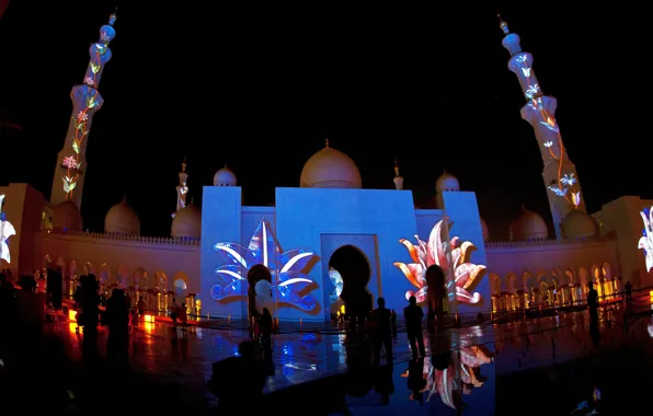 Night, ОАЭ, Мечеть шейха Зайда, Абу-Даби, Sheikh Zayed Grand Mosque, Abu-Dabi