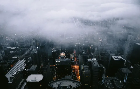 Картинка City, Clouds, Chicago, Landscape, Fog, Architecture, Scape