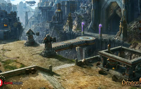 Горы, мост, замок, ворота, dragon eternity, debair suburb